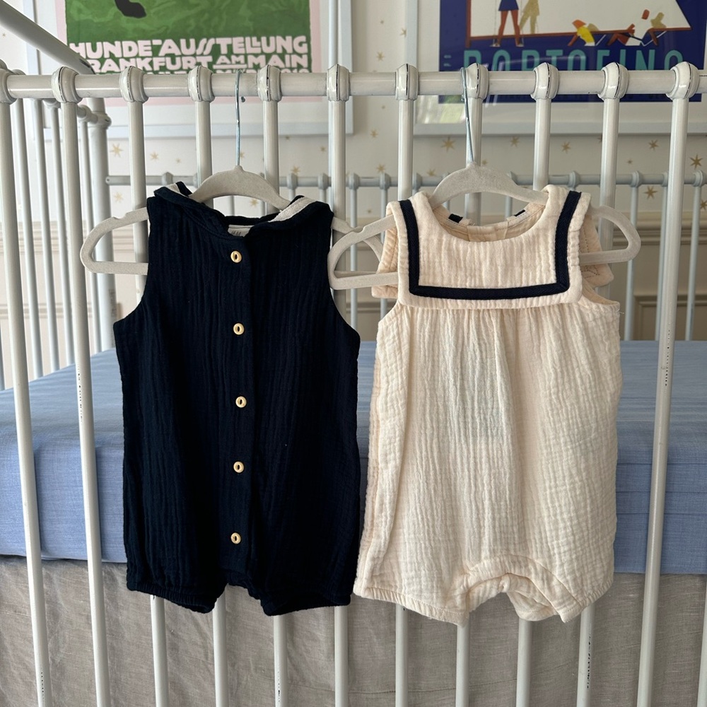 NWT Kids Sleeveless Romper Set - Navy and Cream